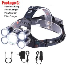 T20 LED Headlamp High Lumen 3/5 LED Light Ultra Bright Headlight USB Rechargeable 4 Modes Flashlight Waterproof Fishing Hunting (Emitting Color: 5LED Package G)
