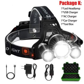 T20 LED Headlamp High Lumen 3/5 LED Light Ultra Bright Headlight USB Rechargeable 4 Modes Flashlight Waterproof Fishing Hunting (Emitting Color: 3LED Package K)