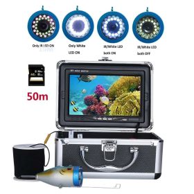 Fish Finder Underwater Fishing Camera Double Lamp 30LEDs 7Inch 15M 30M 50M IP68 Waterproof For ICE/Sea/River Fishing Fishfinder (Color: 50M With DVR)