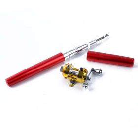 Portable Pocket Telescopic Mini Fishing Pole Pen Shape Folded Fishing Rod With Reel Wheel Hot Sale (Color: Red)
