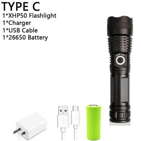 Z20 350000cd 1000 XHP90 most powerful led flashlight usb Zoom Tactical torch xhp50 18650 or 26650 Rechargeable battery handlight (Emitting Color: C-XHP50)