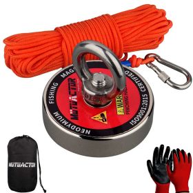 120KG/220KG /300KG/450KG Salvage Magnet Large Neodymium N52 Magnets Magnet Strong Fishing Magnet with Rope Gloves Bag (Color: 220KG)