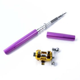 Portable Pocket Telescopic Mini Fishing Pole Pen Shape Folded Fishing Rod With Reel Wheel Hot Sale (Color: Purple)